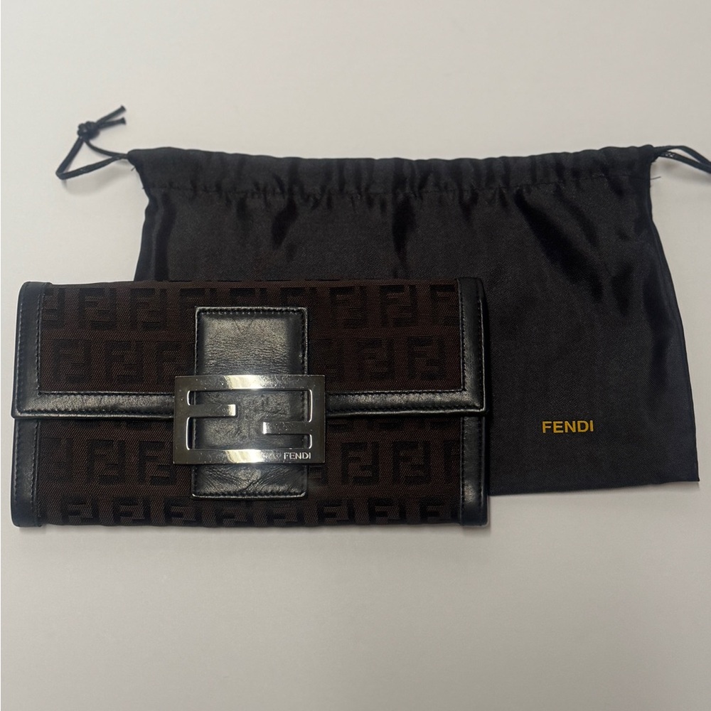 Authentic Fendi Black and Brown Long Wallet